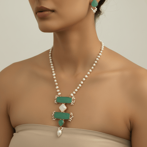 Aganya kreation jewelry Sets Nainika Real Pearl Set - Elegant Brass Jewelry