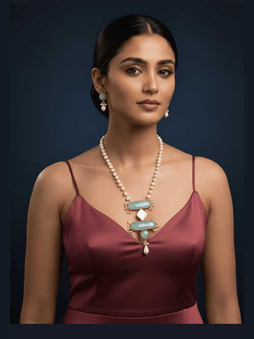 Aganya kreation jewelry Sets Namasvi Real Pearl Set - Elegant Necklace & Earrings