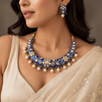 Aganya kreation jewelry Sets Neelanjali Polki Kundan Choker Necklace Set with Pearl Drops | Handcrafted Bridal & Festive Jewellery Blue