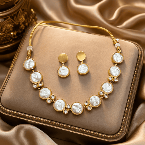 Aganya kreation jewelry Sets Nivaya Handmade Gold Plated Pearl & Kundan Necklace Set with Earrings