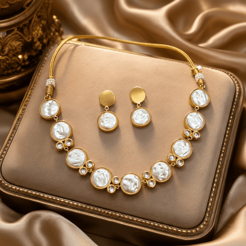 Aganya kreation jewelry Sets Nivaya Handmade Gold Plated Pearl & Kundan Necklace Set with Earrings