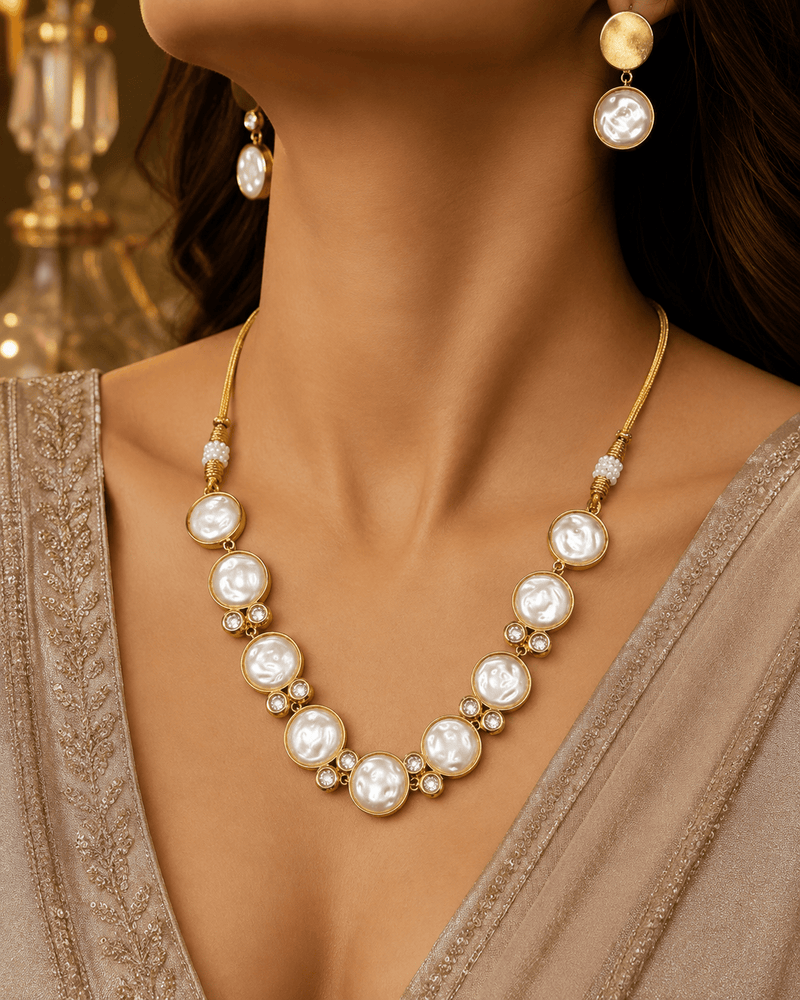 Aganya kreation jewelry Sets Nivaya Handmade Gold Plated Pearl & Kundan Necklace Set with Earrings