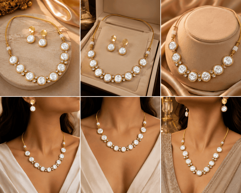 Aganya kreation jewelry Sets Nivaya Handmade Gold Plated Pearl & Kundan Necklace Set with Earrings