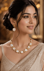 Aganya kreation jewelry Sets Nivaya Handmade Gold Plated Pearl & Kundan Necklace Set with Earrings