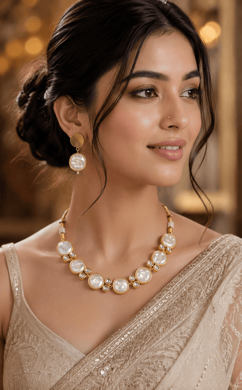 Aganya kreation jewelry Sets Nivaya Handmade Gold Plated Pearl & Kundan Necklace Set with Earrings