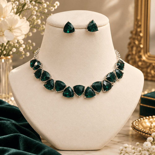 Aganya kreation jewelry Sets Olivia Set with Earrings - Elegant Zirconia Jewelry Emerald green