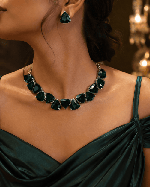Aganya kreation jewelry Sets Olivia Set with Earrings - Elegant Zirconia Jewelry Emerald green