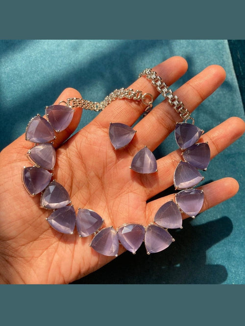 Aganya kreation jewelry Sets Olivia Set with Earrings - Elegant Zirconia Jewelry Lavendar