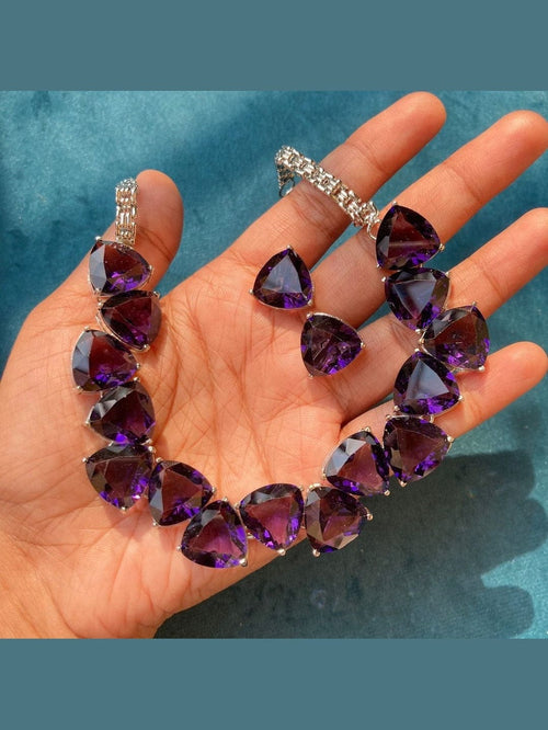 Aganya kreation jewelry Sets Olivia Set with Earrings - Elegant Zirconia Jewelry Purple