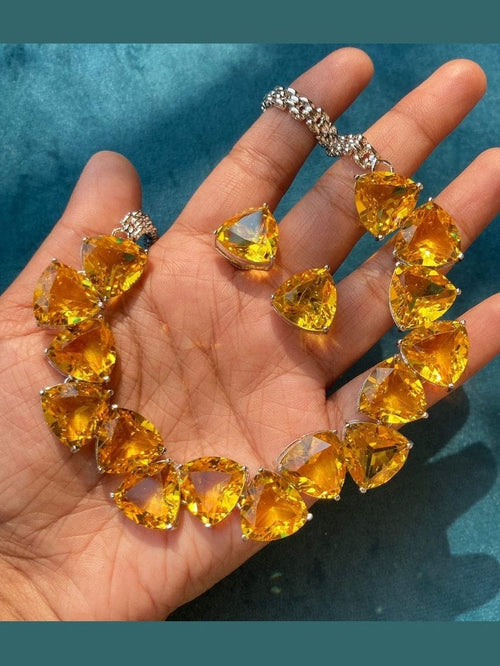 Aganya kreation jewelry Sets Olivia Set with Earrings - Elegant Zirconia Jewelry Yellow