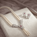 Aganya kreation jewelry Sets Parineeta Divine Wing Real Pearl Necklace Set Rani pink