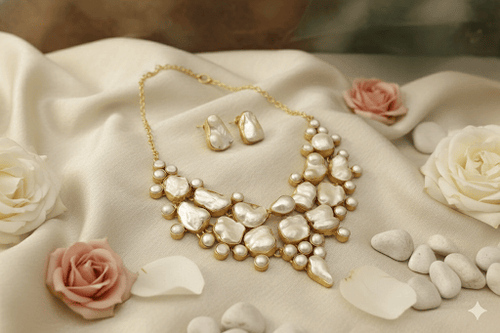 Aganya kreation jewelry Sets Parthivi Real Pearl Set - Elegant Handcrafted Jewelry