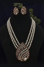 Aganya kreation jewelry Sets Pragati Real Pearl Triple-Layer Necklace Set with Statement Pendant- Elegant Ethnic Jewelry for All Occasions