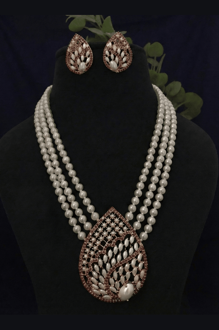 Aganya kreation jewelry Sets Pragati Real Pearl Triple-Layer Necklace Set with Statement Pendant- Elegant Ethnic Jewelry for All Occasions