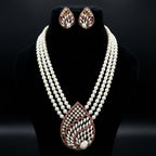 Aganya kreation jewelry Sets Pragati Real Pearl Triple-Layer Necklace Set with Statement Pendant- Elegant Ethnic Jewelry for All Occasions