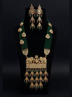 Aganya kreation jewelry Sets Pranshi Long Kundan Set - Elegant Jadtar Jewelry Dark green