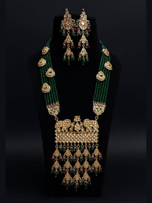 Aganya kreation jewelry Sets Pranshi Long Kundan Set - Elegant Jadtar Jewelry Dark green