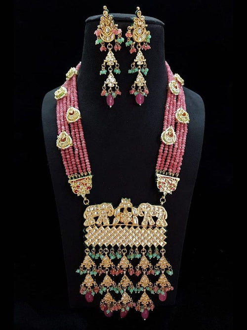 Aganya kreation jewelry Sets Pranshi Long Kundan Set - Elegant Jadtar Jewelry Pastel pink