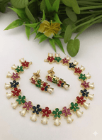 Aganya kreation jewelry Sets Premium Floral Real Pearl Gold Plated Necklace Earrings Set