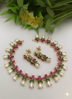 Aganya kreation jewelry Sets Premium Floral Real Pearl Gold Plated Necklace Earrings Set