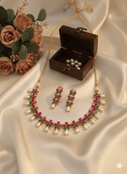 Aganya kreation jewelry Sets Premium Floral Real Pearl Gold Plated Necklace Earrings Set