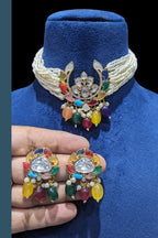 Aganya kreation jewelry Sets Pritika Polki Navratan Set - Ethnic Choker & Earrings