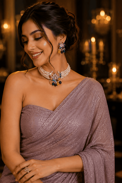 Aganya kreation jewelry Sets Pritika Polki Navratan Set - Ethnic Choker & Earrings