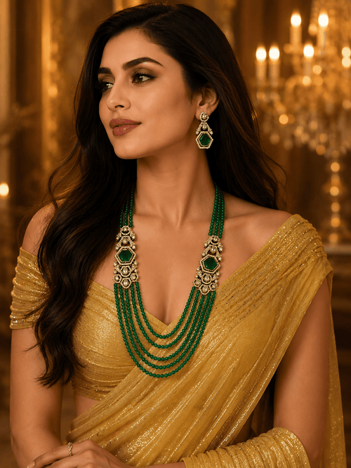 Aganya kreation jewelry Sets Rajwada Polki Kundan  & Doublet Stone Designer Jewellery Set For Women Dark green