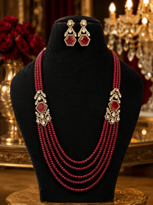 Aganya kreation jewelry Sets Rajwada Polki Kundan  & Doublet Stone Designer Jewellery Set For Women Maroon red