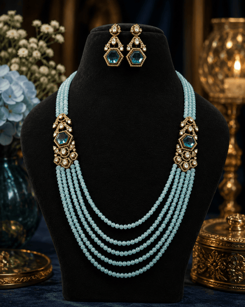 Aganya kreation jewelry Sets Rajwada Polki Kundan  & Doublet Stone Designer Jewellery Set For Women Sky blue