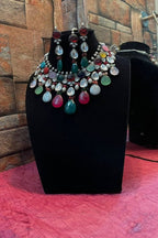 Aganya kreation jewelry Sets Rani Necklace - Natural Stone Set in Polki with Carved Stone Style 1