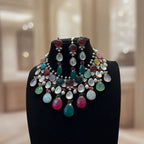 Aganya kreation jewelry Sets Rani Necklace - Natural Stone Set in Polki with Carved Stone Style 1