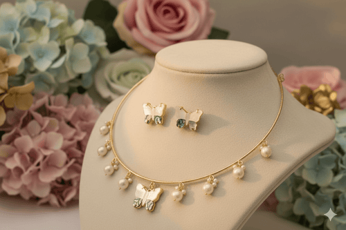 Aganya kreation jewelry Sets Real Mother Pearl Aravali Hasli Set - Elegant Ethnic Jewelry