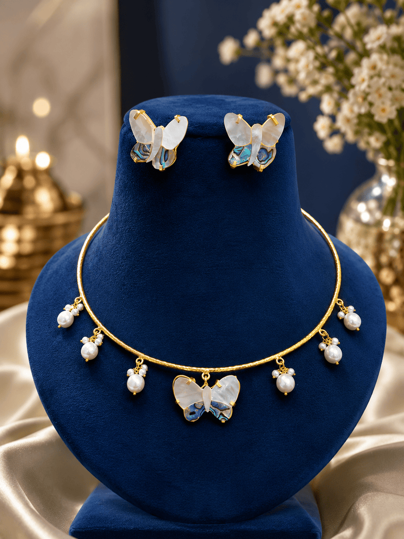 Aganya kreation jewelry Sets Real Mother Pearl Aravali Hasli Set - Elegant Ethnic Jewelry