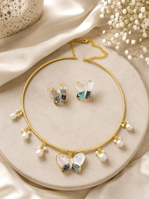Aganya kreation jewelry Sets Real Mother Pearl Aravali Hasli Set - Elegant Ethnic Jewelry