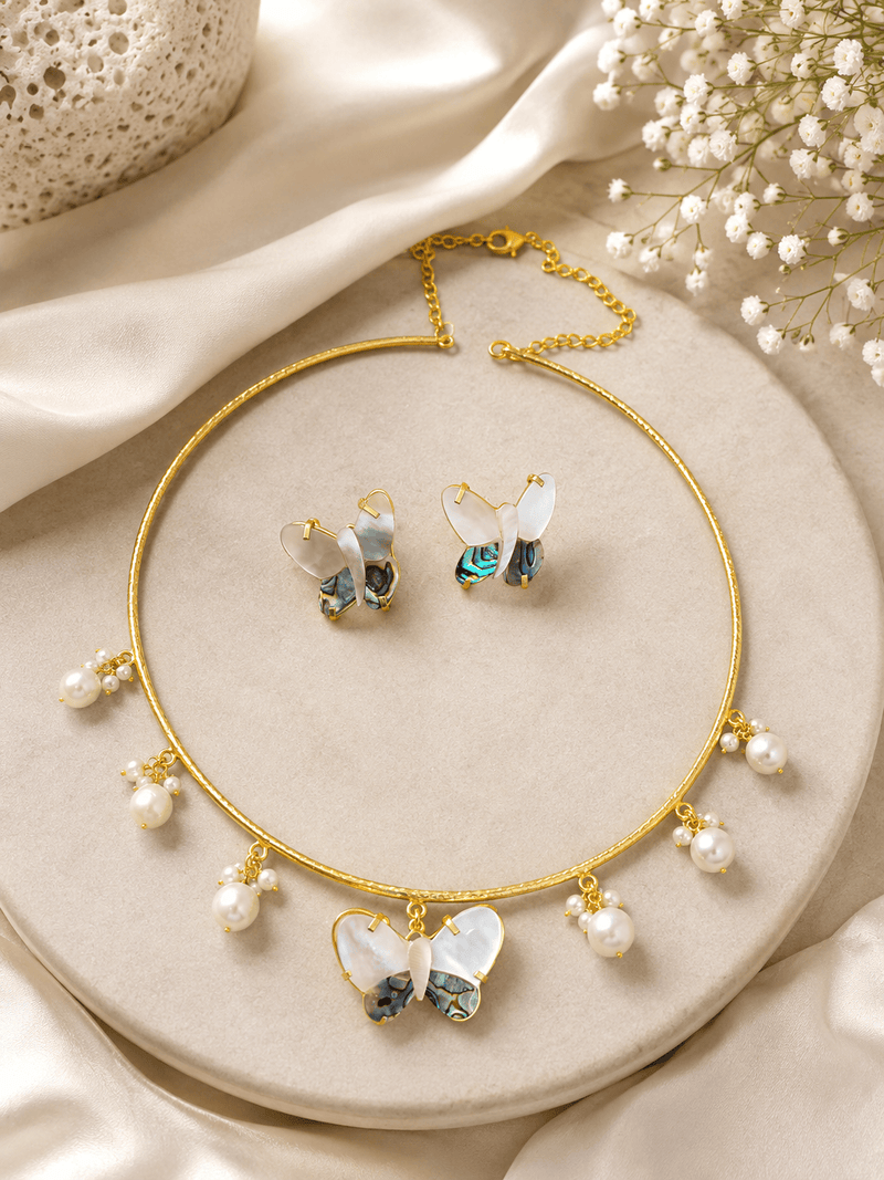 Aganya kreation jewelry Sets Real Mother Pearl Aravali Hasli Set - Elegant Ethnic Jewelry