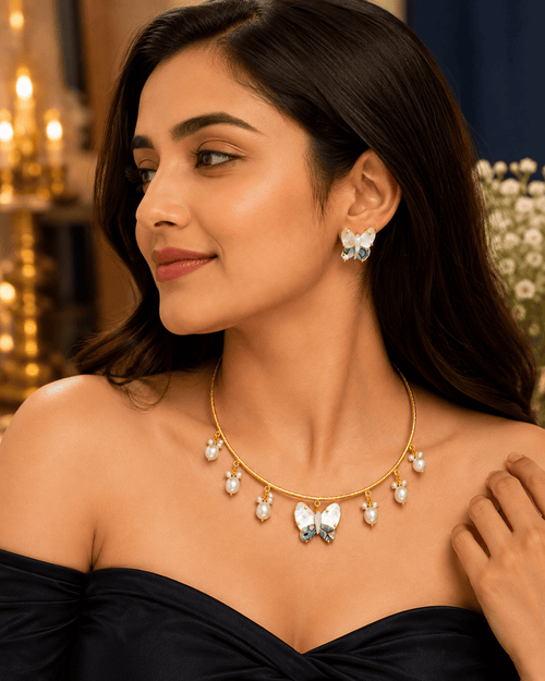 Aganya kreation jewelry Sets Real Mother Pearl Aravali Hasli Set - Elegant Ethnic Jewelry