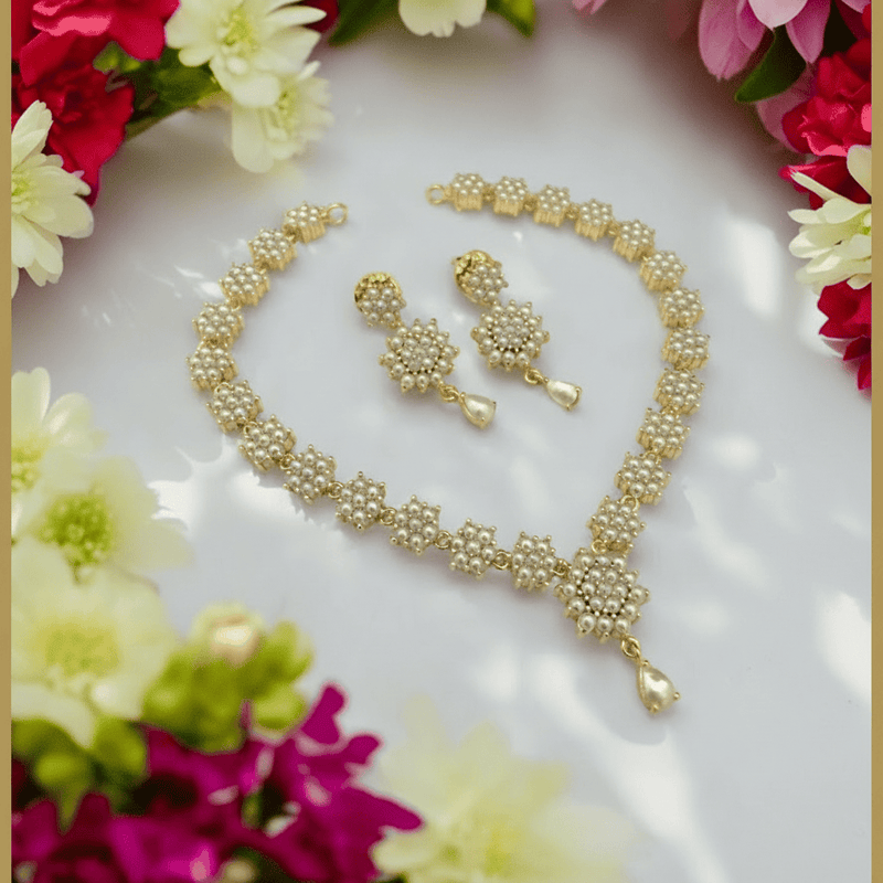 Aganya kreation jewelry Sets Real Pearl Damini Sleek Set - Elegant Brass Jewelry