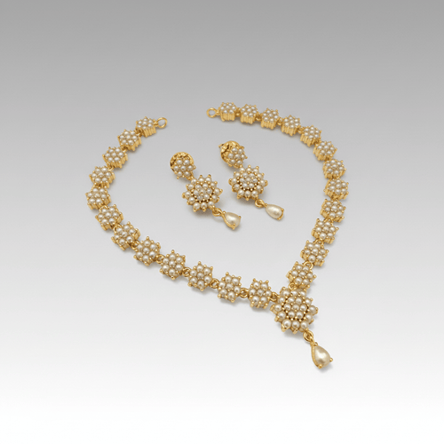 Aganya kreation jewelry Sets Real Pearl Damini Sleek Set - Elegant Brass Jewelry