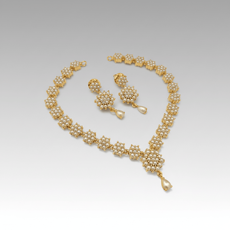 Aganya kreation jewelry Sets Real Pearl Damini Sleek Set - Elegant Brass Jewelry