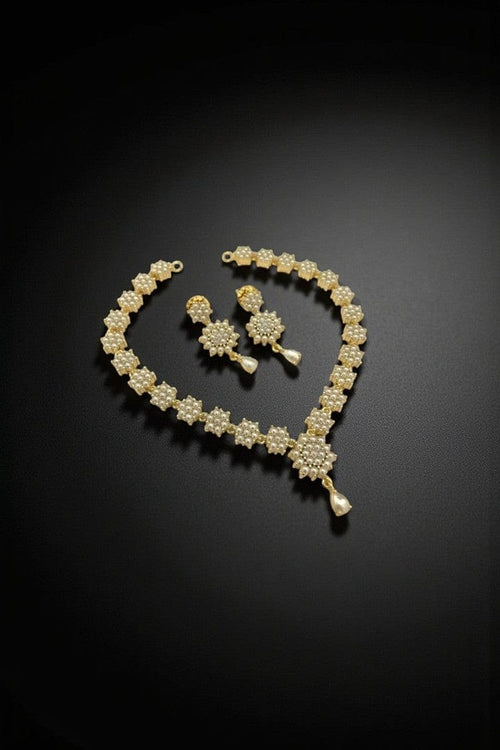 Aganya kreation jewelry Sets Real Pearl Damini Sleek Set - Elegant Brass Jewelry