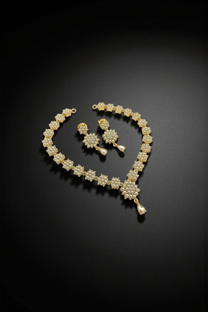 Aganya kreation jewelry Sets Real Pearl Damini Sleek Set - Elegant Brass Jewelry
