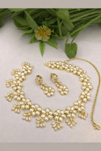 Aganya kreation jewelry Sets Real Pearl Gaurangi Flower Design Sleek Set - Aganya Kreation