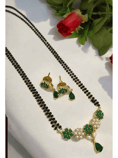 Aganya kreation jewelry Sets Real Pearl Kamakhaya Mangalsutra - Elegant Brass Jewelry Green and white