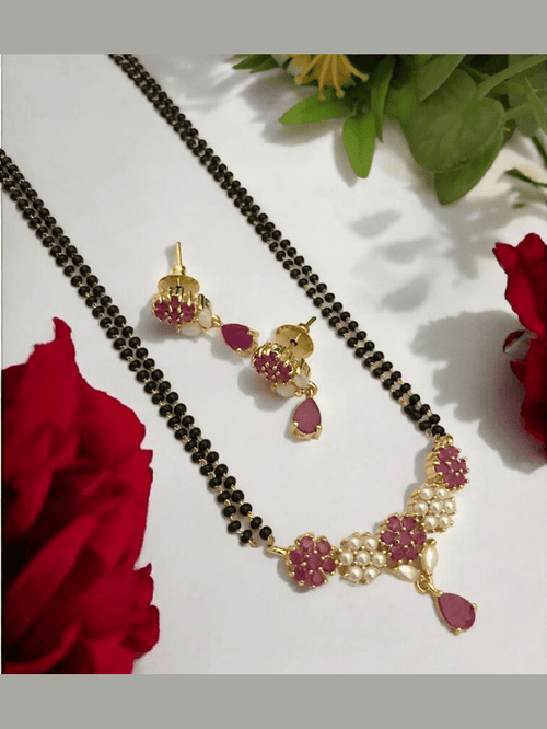 Aganya kreation jewelry Sets Real Pearl Kamakhaya Mangalsutra - Elegant Brass Jewelry Red and white