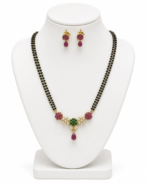 Aganya kreation jewelry Sets Real Pearl Kamakhaya Mangalsutra Set — Freshwater Pearl, CZ & Imitation Stones with Matching Earrings
