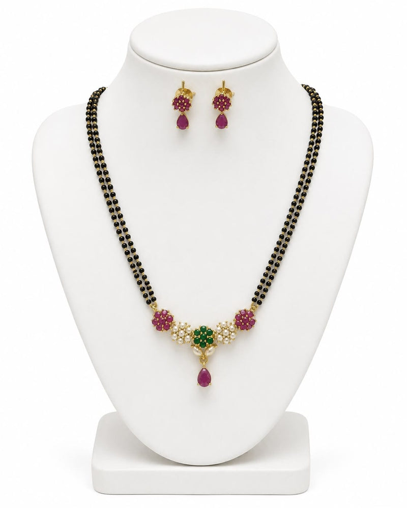 Aganya kreation jewelry Sets Real Pearl Kamakhaya Mangalsutra Set — Freshwater Pearl, CZ & Imitation Stones with Matching Earrings