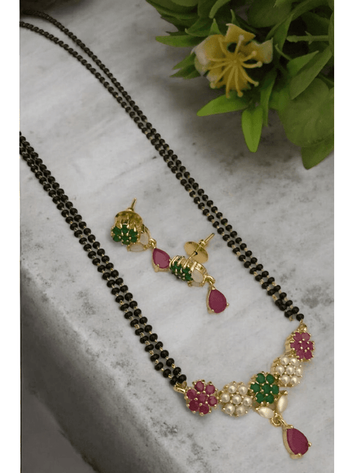 Aganya kreation jewelry Sets Real Pearl Kamakhaya Mangalsutra - Elegant Brass Jewelry Red,green and white