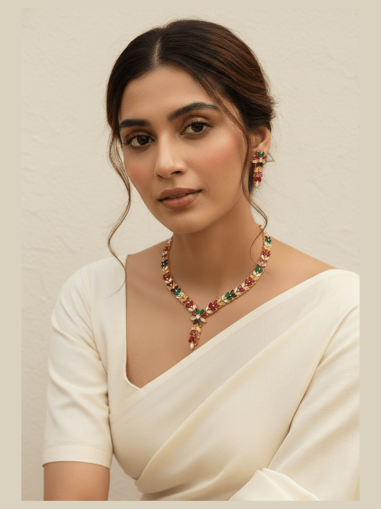 Aganya kreation jewelry Sets Real Pearl Kavitra Set - Elegant Brass Jewelry