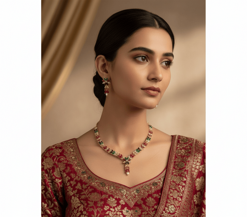 Aganya kreation jewelry Sets Real Pearl Kavitra Set - Elegant Brass Jewelry Multi